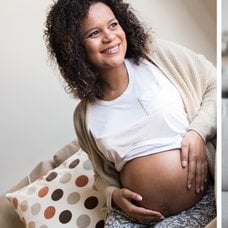 en glad och en ledsen gravid kvinna